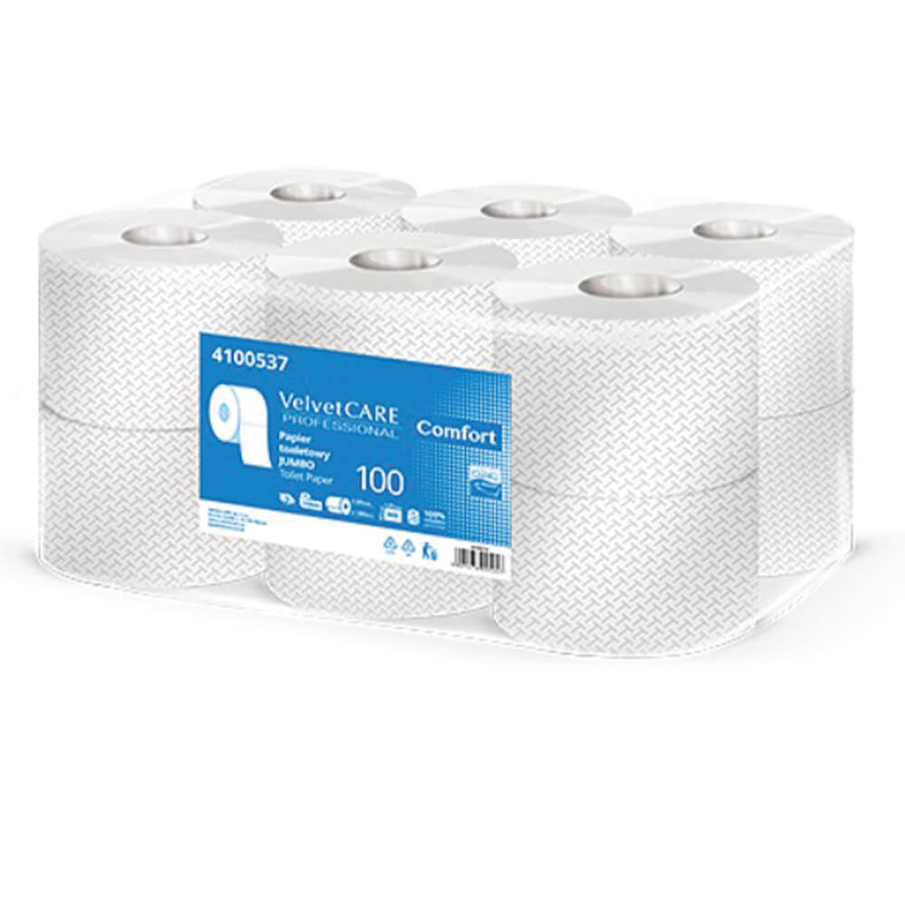 Papier toaletowy Jumbo Velvet Care Comfort biały celuloza, 100m, 2-warstwowy 800 listków - 12 rolek