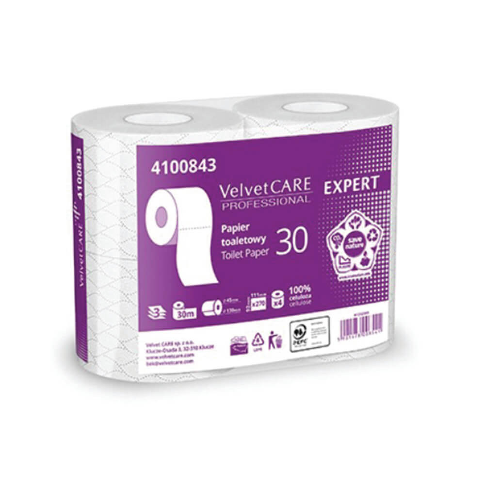 Papier toaletowy celulozowy Velvet Care Expert, 3 warstwowy, 30m, biały 4 sztuki