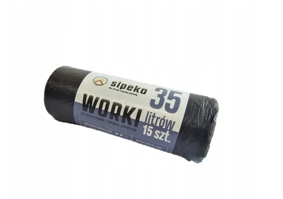 Worki na śmiecie LDPE 35L 15szt w rolce, czarne z taśmą