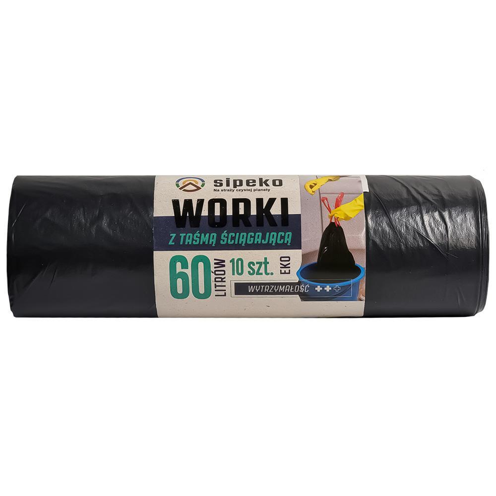 Worki na śmieci Sipeko Ecostrong 60L 10 sztuk w rolce z taśmą ściągającą