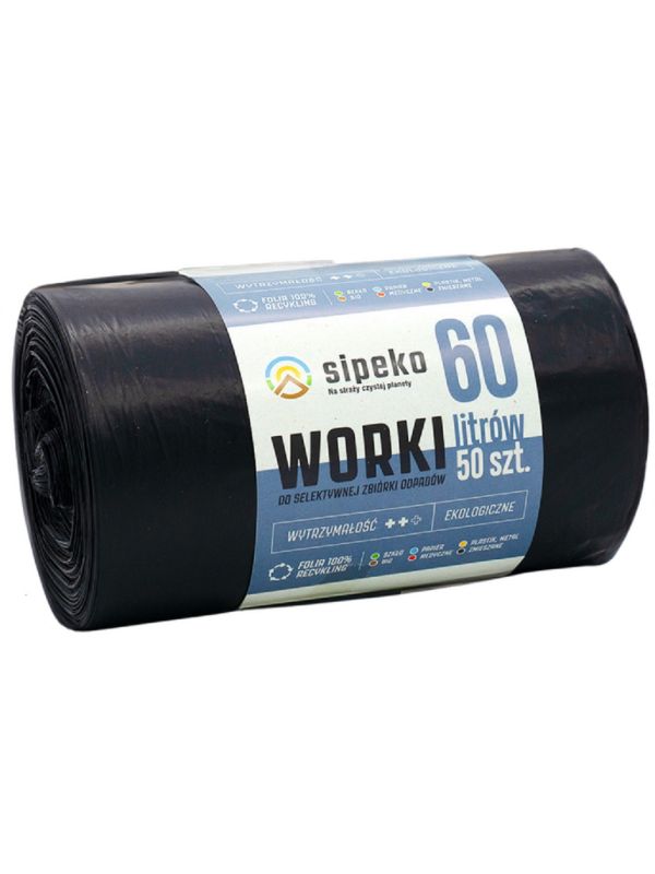 Worki na śmieci 60 L (50 sztuk) czarne LDPE Sipeko