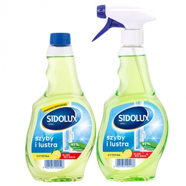Płyn Do Mycia Szyb i luster SIDOLUX LEMON CYTRYNA 500ml + ZAPAS 500ml